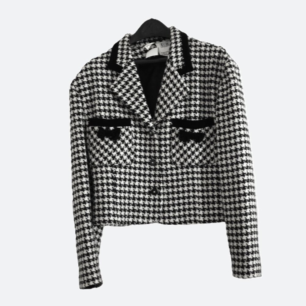 Together Black and White Houndstooth Cropped Blazer